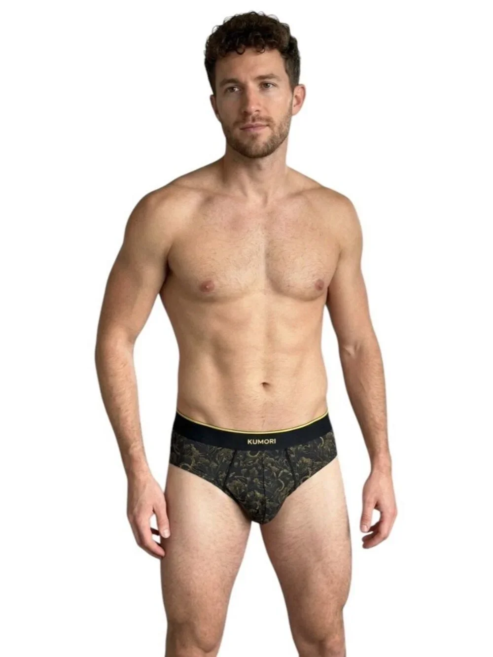 KUMORI Men's Bamboo Briefs M Black Gold Snake Floral Pattern Stretch Underwear